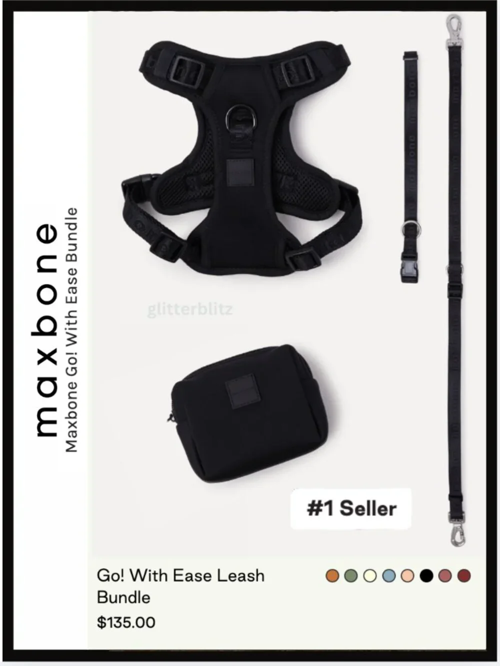 Maxbone Go! With Ease Leash Bundle - Dog Harness Set - NWT - MSRP $135 - Black.